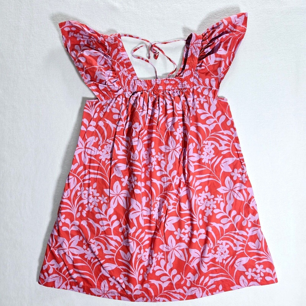 Voyageur Mersea Dress Floral Red‎ Size XL Womens Flutter Sleeve Mini Cotton